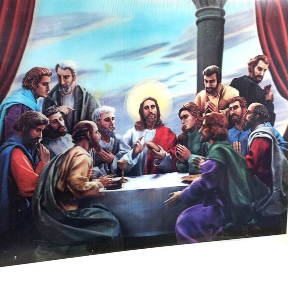 Lenticular 3D Jesus Last Supper Apostles Religious Print Vintage Vtg - Picture 3 of 9